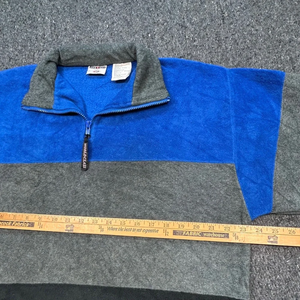 Jerzees Fleece Pullover Sz L Mens Blue Colorblock Y2K Quarter Zip Drawstring Hem